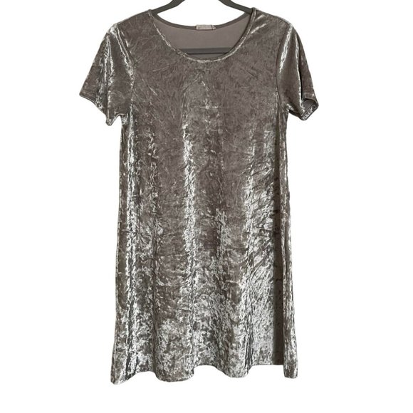 FULL TILT DRESS SIZE MEDIUM CRUSHED VELVET SKATER DRESS WHITE SILVER - Picture 1 of 7